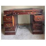 Vintage Wooden Desk with Multiple Drawers & Chair