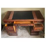 Vintage Wooden Desk with Multiple Drawers & Chair