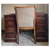 Vintage Wooden Desk with Multiple Drawers & Chair