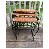 Set of Nesting Metal and Wicker Tables