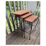 Set of Nesting Metal and Wicker Tables
