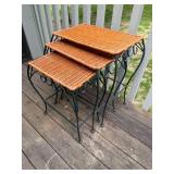 Set of Nesting Metal and Wicker Tables