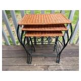Set of Nesting Metal and Wicker Tables