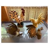 Collection of Decorative Rooster Figurines in Mixed Materials