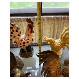 Collection of Decorative Rooster Figurines in Mixed Materials