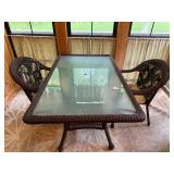 Glass Top Outdoor Dining Set with Wicker Chairs - 3 Pieces