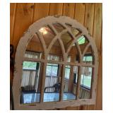 Arch Window Pane Mirror and Wicker Console Table