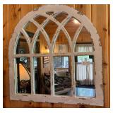 Arch Window Pane Mirror and Wicker Console Table