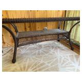 Arch Window Pane Mirror and Wicker Console Table