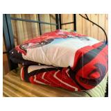 Home Decor Set with Wicker Basket, Quilted Throw, Decorative Suitcase, and Wooden Step Stool