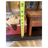 Home Decor Set with Wicker Basket, Quilted Throw, Decorative Suitcase, and Wooden Step Stool