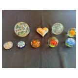 Collection of Glass Art Paperweights and Decorative Heart Figurine