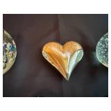 Collection of Glass Art Paperweights and Decorative Heart Figurine