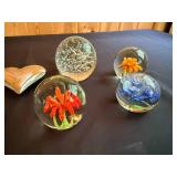 Collection of Glass Art Paperweights and Decorative Heart Figurine