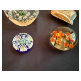 Collection of Glass Art Paperweights and Decorative Heart Figurine