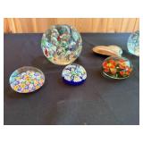 Collection of Glass Art Paperweights and Decorative Heart Figurine