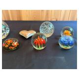 Collection of Glass Art Paperweights and Decorative Heart Figurine