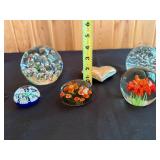 Collection of Glass Art Paperweights and Decorative Heart Figurine