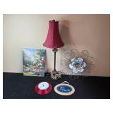 Decorative Set with Floral Design Lamp, Wall Art, and Clock