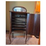 Antique Wooden Sheet Music Cabinet with Mirror