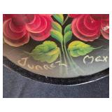 Vintage Mexican Painted Plate Set & Carved Elephant Sculpture