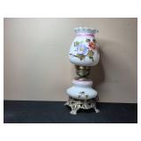 Vintage Floral Glass Lamp with Ornate Metal Base