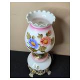 Vintage Floral Glass Lamp with Ornate Metal Base