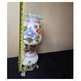 Vintage Floral Glass Lamp with Ornate Metal Base