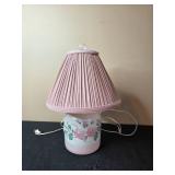Floral Table Lamp with Pink Pleated Shade