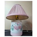 Floral Table Lamp with Pink Pleated Shade