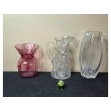 Artisanal Glass Pieces: Pink Vase, Cut Glass Jug, Italian Crystal Vase & Stunning Multi Color Mini Glass Frog