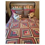 Double Bed W Iron Head/Footboards & Quilted Patchwork Bedding Set with Pillow Collection