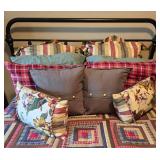 Double Bed W Iron Head/Footboards & Quilted Patchwork Bedding Set with Pillow Collection