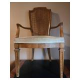 Vintage Wooden Armchair with Caned Backrest