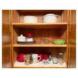 Assorted Kitchenware Collection Including Mugs, Bowls, and Bakeware