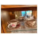 Collection of Fine Bone China Cups and Crystal Stemware