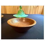 Vintage Glass and Wood Serving Set with Divided Dish, Fenton Glass Butter Dish, and Wooden Bowl