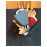 Ceramic Cow-Theme Utensil Holder with Various Kitchen Utensils