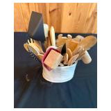 Ceramic Cow-Theme Utensil Holder with Various Kitchen Utensils