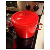 Set of Red Cookware Pots and Pans by KitchenAid and Farberware