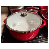 Set of Red Cookware Pots and Pans by KitchenAid and Farberware