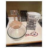 Assorted Kitchenware Set with Glass Bowl, Spoon Rest, and Water Pitcher