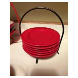 Colorful Stoneware Dishware Set with Metal Holders