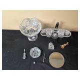 Collection of Crystal and Gold Miniatures with Cut Glass Centerpiece