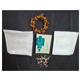 VTG Hand Carved (Elephant) Wooden Foldable Book Stand & Assorted Home Decor Collection Including Candles, Trinket Tray, and Decorative Plates