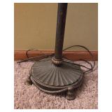 Vintage Floor Lamp with Red Fabric Shade and Ornate Base