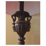 Vintage Floor Lamp with Red Fabric Shade and Ornate Base