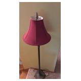 Vintage Floor Lamp with Red Fabric Shade and Ornate Base