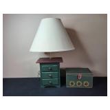 Vintage Table Lamp with Shade and Wooden Box Set