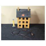 Rustic Wooden Candle Holder Set with Decorative House and Box